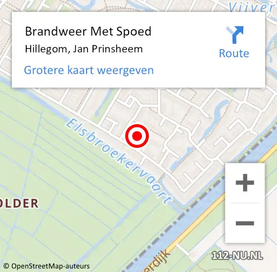 Locatie op kaart van de 112 melding: Brandweer Met Spoed Naar Hillegom, Jan Prinsheem op 9 januari 2022 02:07