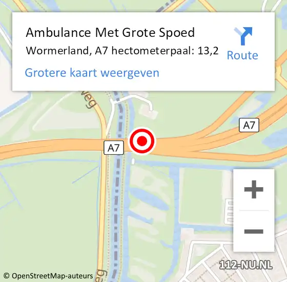 Locatie op kaart van de 112 melding: Ambulance Met Grote Spoed Naar Wormerland, A7 hectometerpaal: 13,2 op 9 januari 2022 03:51