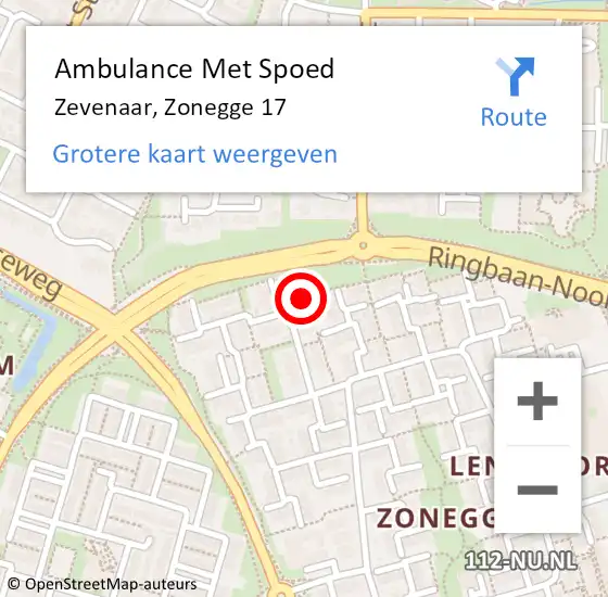 Locatie op kaart van de 112 melding: Ambulance Met Spoed Naar Zevenaar, Zonegge 17 op 9 januari 2022 04:39