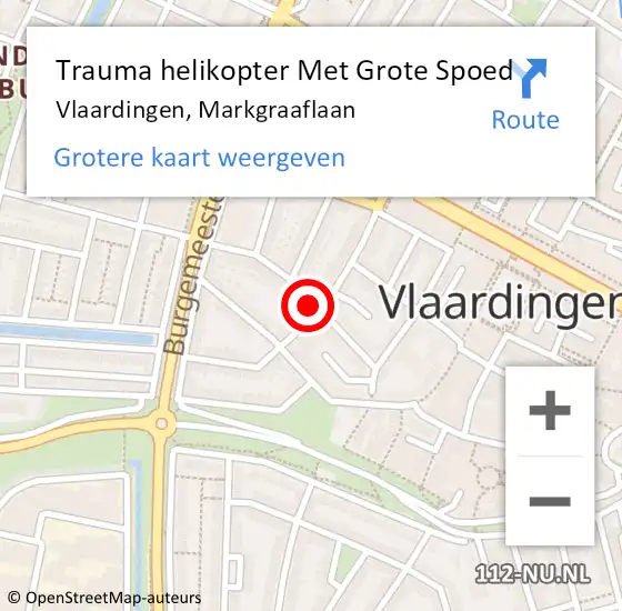 Locatie op kaart van de 112 melding: Trauma helikopter Met Grote Spoed Naar Vlaardingen, Markgraaflaan op 9 januari 2022 04:42