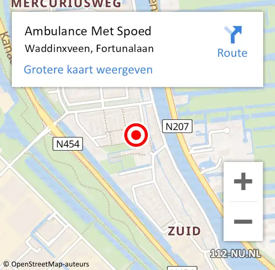 Locatie op kaart van de 112 melding: Ambulance Met Spoed Naar Waddinxveen, Fortunalaan op 9 januari 2022 05:38