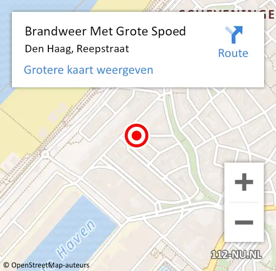 Locatie op kaart van de 112 melding: Brandweer Met Grote Spoed Naar Den Haag, Reepstraat op 9 januari 2022 07:13