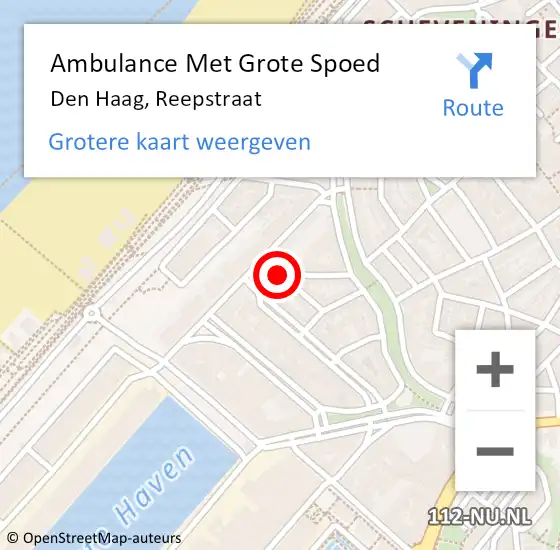 Locatie op kaart van de 112 melding: Ambulance Met Grote Spoed Naar Den Haag, Reepstraat op 9 januari 2022 07:23