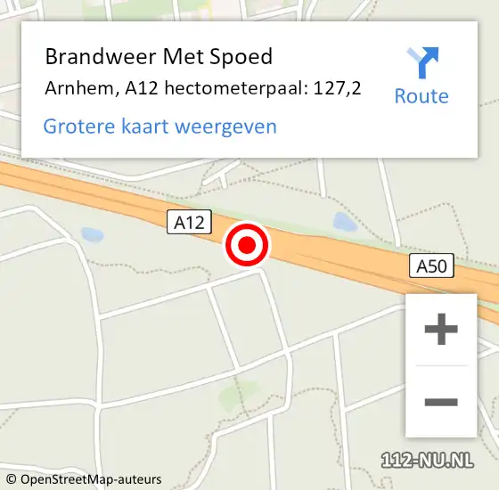 Locatie op kaart van de 112 melding: Brandweer Met Spoed Naar Arnhem, A12 hectometerpaal: 127,2 op 9 januari 2022 09:28