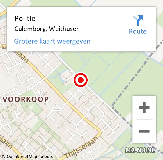 Locatie op kaart van de 112 melding: Politie Culemborg, Weithusen op 7 oktober 2013 11:04