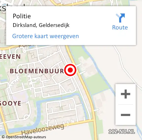 Locatie op kaart van de 112 melding: Politie Dirksland, Geldersedijk op 9 januari 2022 10:20