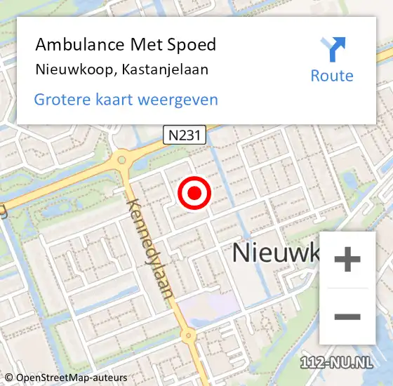 Locatie op kaart van de 112 melding: Ambulance Met Spoed Naar Nieuwkoop, Kastanjelaan op 9 januari 2022 11:49