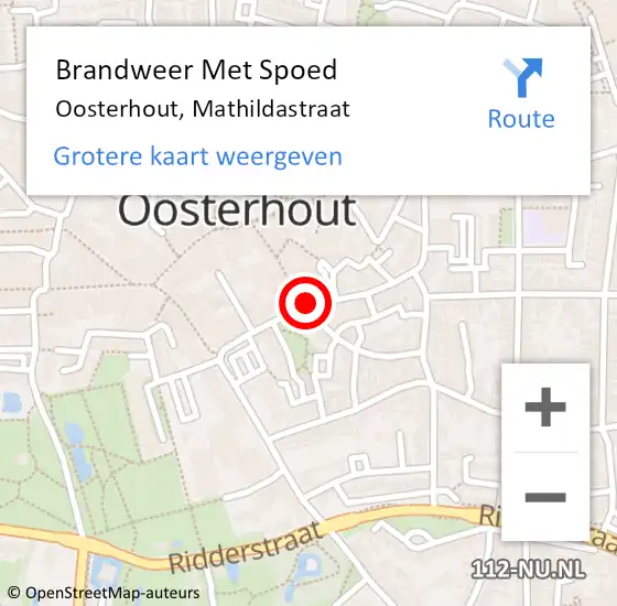 Locatie op kaart van de 112 melding: Brandweer Met Spoed Naar Oosterhout, Mathildastraat op 9 januari 2022 11:51