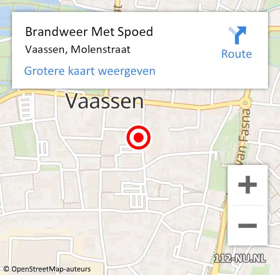 Locatie op kaart van de 112 melding: Brandweer Met Spoed Naar Vaassen, Molenstraat op 9 januari 2022 11:57