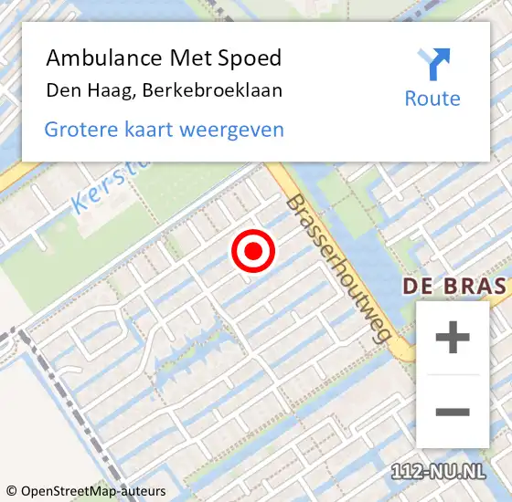 Locatie op kaart van de 112 melding: Ambulance Met Spoed Naar Den Haag, Berkebroeklaan op 9 januari 2022 12:20