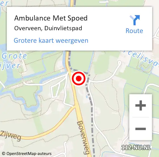 Locatie op kaart van de 112 melding: Ambulance Met Spoed Naar Overveen, Duinvlietspad op 9 januari 2022 12:22