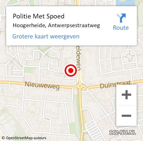 Locatie op kaart van de 112 melding: Politie Met Spoed Naar Hoogerheide, Antwerpsestraatweg op 9 januari 2022 13:00