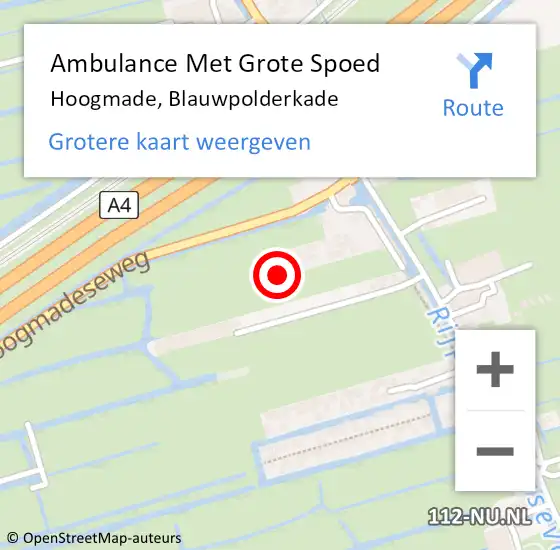 Locatie op kaart van de 112 melding: Ambulance Met Grote Spoed Naar Hoogmade, Blauwpolderkade op 9 januari 2022 13:01