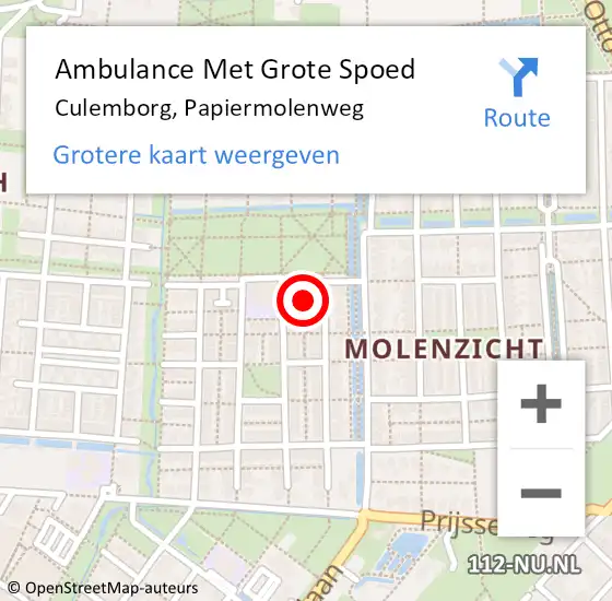 Locatie op kaart van de 112 melding: Ambulance Met Grote Spoed Naar Culemborg, Papiermolenweg op 9 januari 2022 13:27