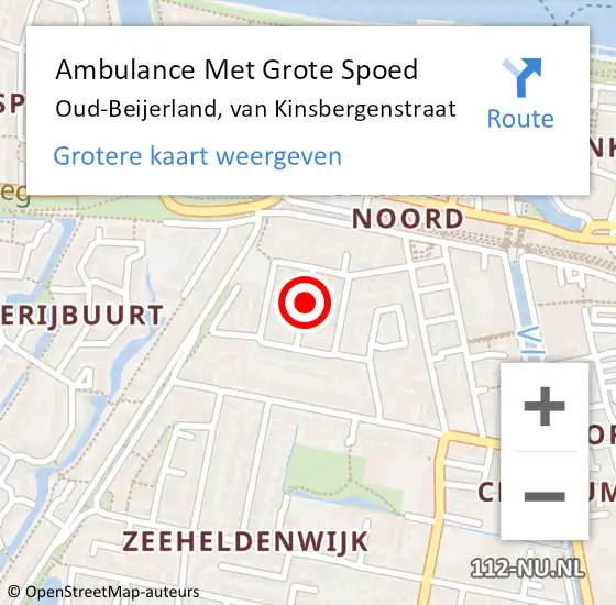 Locatie op kaart van de 112 melding: Ambulance Met Grote Spoed Naar Oud-Beijerland, van Kinsbergenstraat op 9 januari 2022 13:57