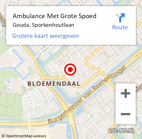 Locatie op kaart van de 112 melding: Ambulance Met Grote Spoed Naar Gouda, Sporkenhoutlaan op 9 januari 2022 14:30