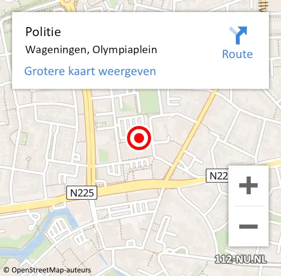 Locatie op kaart van de 112 melding: Politie Wageningen, Olympiaplein op 4 juli 2014 19:08