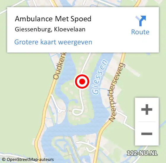 Locatie op kaart van de 112 melding: Ambulance Met Spoed Naar Giessenburg, Kloevelaan op 9 januari 2022 16:08