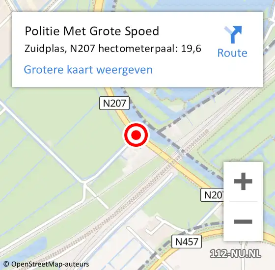 Locatie op kaart van de 112 melding: Politie Met Grote Spoed Naar Zuidplas, N207 hectometerpaal: 19,6 op 9 januari 2022 16:16