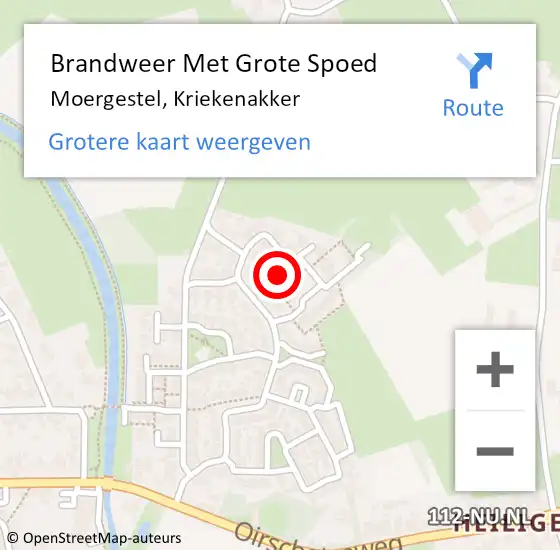 Locatie op kaart van de 112 melding: Brandweer Met Grote Spoed Naar Moergestel, Kriekenakker op 9 januari 2022 16:31