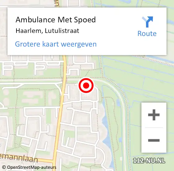 Locatie op kaart van de 112 melding: Ambulance Met Spoed Naar Haarlem, Lutulistraat op 9 januari 2022 16:48