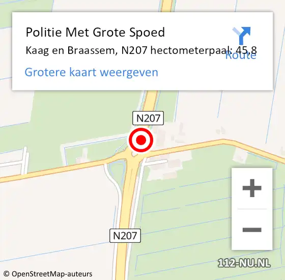 Locatie op kaart van de 112 melding: Politie Met Grote Spoed Naar Kaag en Braassem, N207 hectometerpaal: 45,8 op 9 januari 2022 17:07