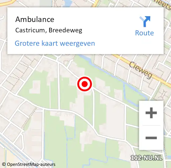 Locatie op kaart van de 112 melding: Ambulance Castricum, Breedeweg op 9 januari 2022 17:29