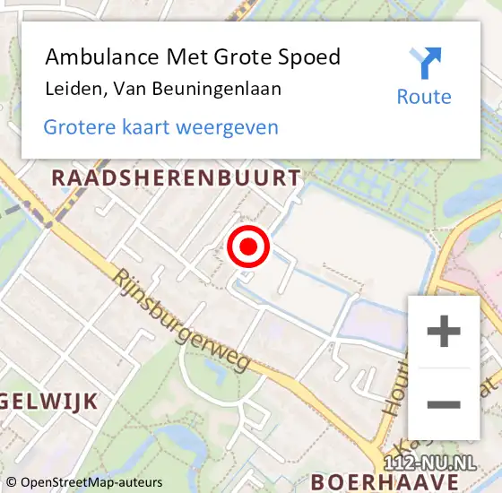 Locatie op kaart van de 112 melding: Ambulance Met Grote Spoed Naar Leiden, Van Beuningenlaan op 9 januari 2022 17:33