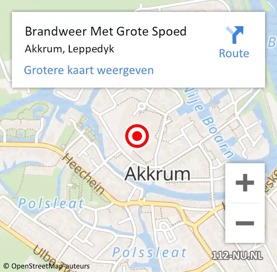 Locatie op kaart van de 112 melding: Brandweer Met Grote Spoed Naar Akkrum, Leppedyk op 9 januari 2022 17:38