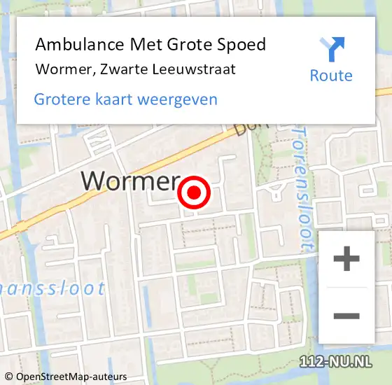 Locatie op kaart van de 112 melding: Ambulance Met Grote Spoed Naar Wormer, Zwarte Leeuwstraat op 9 januari 2022 17:38