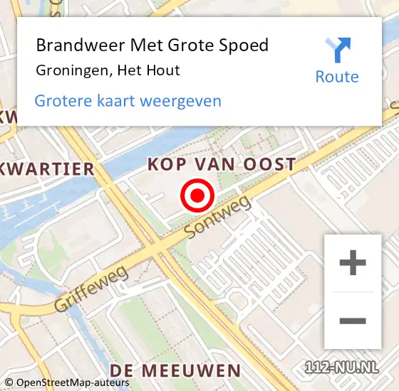 Locatie op kaart van de 112 melding: Brandweer Met Grote Spoed Naar Groningen, Het Hout op 9 januari 2022 17:39