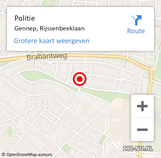 Locatie op kaart van de 112 melding: Politie Gennep, Rijssenbeeklaan op 9 januari 2022 18:09