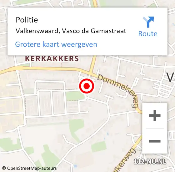 Locatie op kaart van de 112 melding: Politie Valkenswaard, Vasco da Gamastraat op 9 januari 2022 18:24