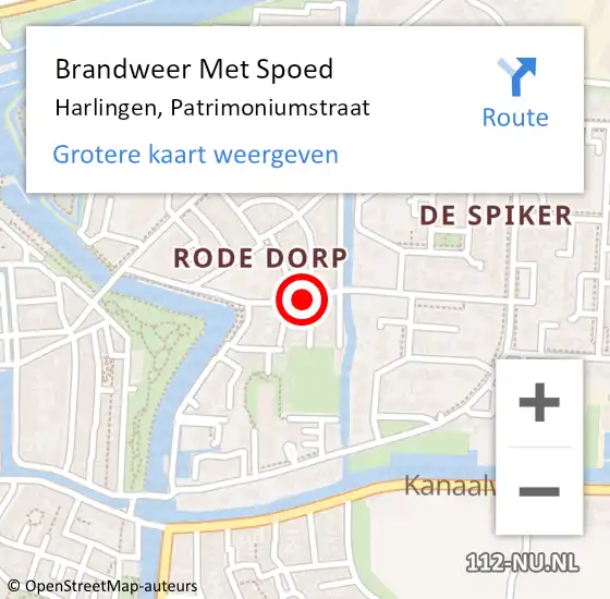 Locatie op kaart van de 112 melding: Brandweer Met Spoed Naar Harlingen, Patrimoniumstraat op 9 januari 2022 18:26