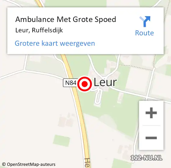 Locatie op kaart van de 112 melding: Ambulance Met Grote Spoed Naar Leur, Ruffelsdijk op 9 januari 2022 18:43