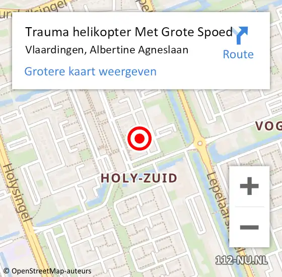 Locatie op kaart van de 112 melding: Trauma helikopter Met Grote Spoed Naar Vlaardingen, Albertine Agneslaan op 9 januari 2022 18:52