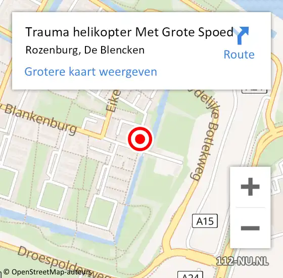 Locatie op kaart van de 112 melding: Trauma helikopter Met Grote Spoed Naar Rozenburg, De Blencken op 9 januari 2022 19:39