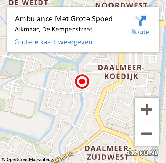 Locatie op kaart van de 112 melding: Ambulance Met Grote Spoed Naar Alkmaar, De Kempenstraat op 9 januari 2022 20:07