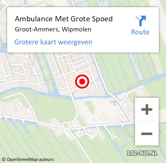 Locatie op kaart van de 112 melding: Ambulance Met Grote Spoed Naar Groot-Ammers, Wipmolen op 9 januari 2022 20:57