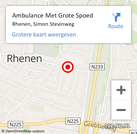 Locatie op kaart van de 112 melding: Ambulance Met Grote Spoed Naar Rhenen, Simon Stevinweg op 9 januari 2022 21:11