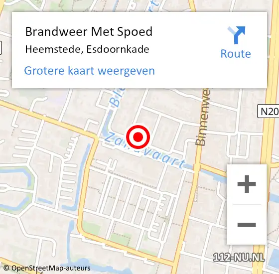 Locatie op kaart van de 112 melding: Brandweer Met Spoed Naar Heemstede, Esdoornkade op 9 januari 2022 22:06