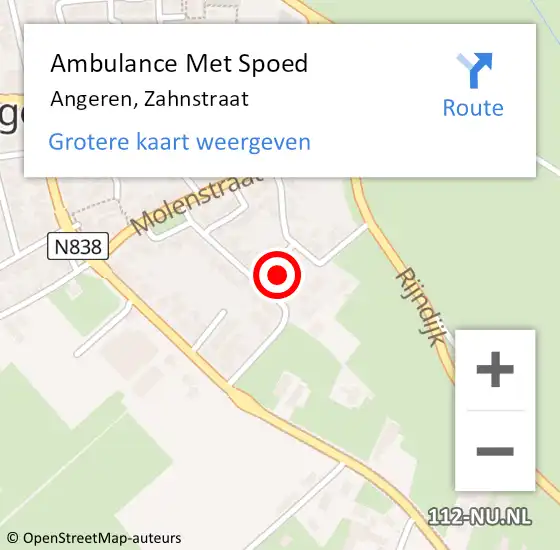 Locatie op kaart van de 112 melding: Ambulance Met Spoed Naar Angeren, Zahnstraat op 9 januari 2022 22:19