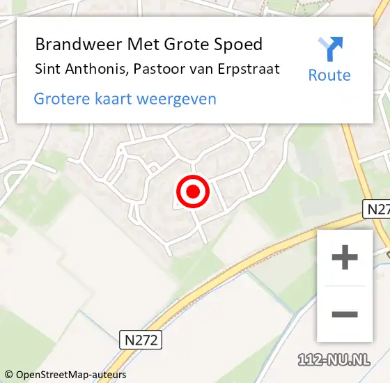 Locatie op kaart van de 112 melding: Brandweer Met Grote Spoed Naar Sint Anthonis, Pastoor van Erpstraat op 9 januari 2022 22:50