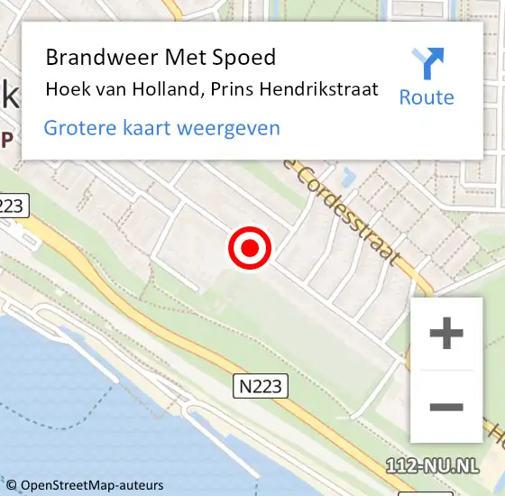 Locatie op kaart van de 112 melding: Brandweer Met Spoed Naar Hoek van Holland, Prins Hendrikstraat op 9 januari 2022 23:12