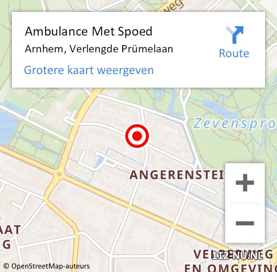 Locatie op kaart van de 112 melding: Ambulance Met Spoed Naar Arnhem, Verlengde Prümelaan op 9 januari 2022 23:57