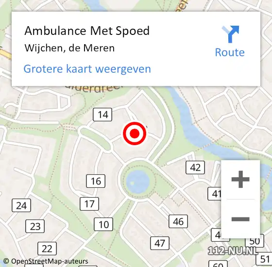 Locatie op kaart van de 112 melding: Ambulance Met Spoed Naar Wijchen, de Meren op 10 januari 2022 00:03