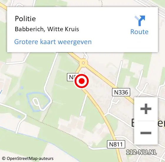 Locatie op kaart van de 112 melding: Politie Babberich, Witte Kruis op 10 januari 2022 00:08