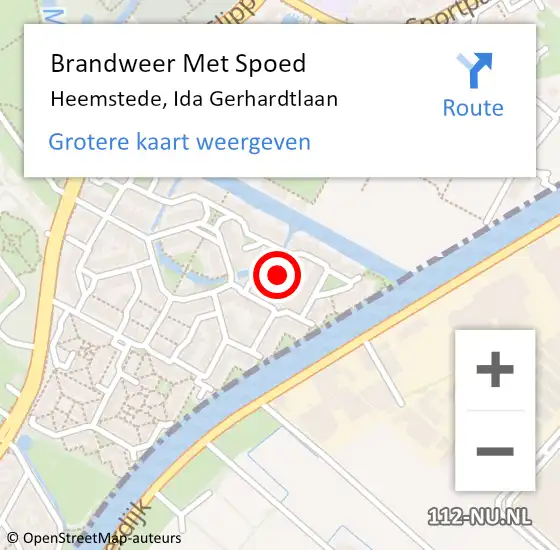 Locatie op kaart van de 112 melding: Brandweer Met Spoed Naar Heemstede, Ida Gerhardtlaan op 10 januari 2022 01:10