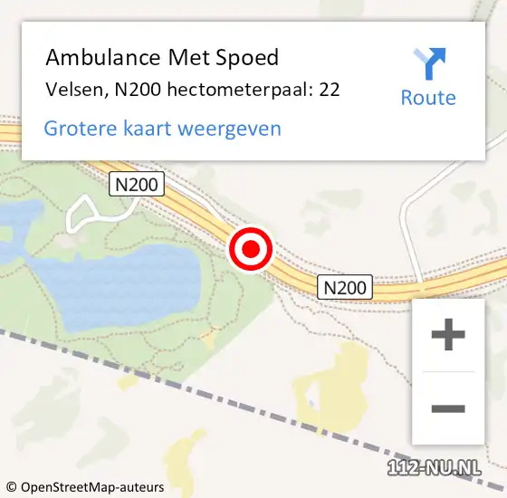 Locatie op kaart van de 112 melding: Ambulance Met Spoed Naar Velsen, N200 hectometerpaal: 22 op 10 januari 2022 01:19