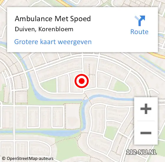 Locatie op kaart van de 112 melding: Ambulance Met Spoed Naar Duiven, Korenbloem op 10 januari 2022 01:46